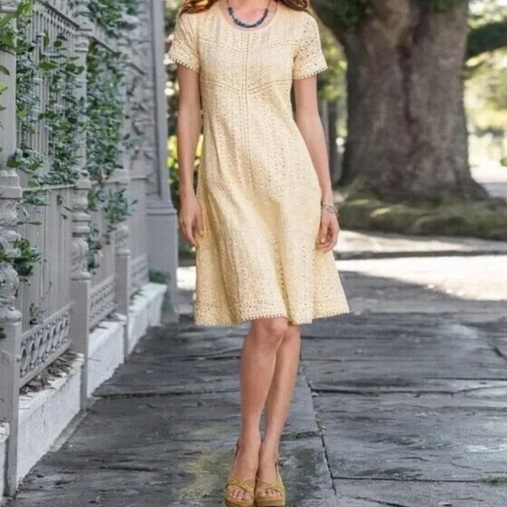 Sundance | River Cotton Eyelet Short Sleeve Shift Dress Cream Summer Cottagecore